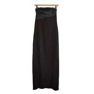 White Fox Formal Maxi Dress Sz Small Chic Strapless Satin‎ High Slit Black Tie